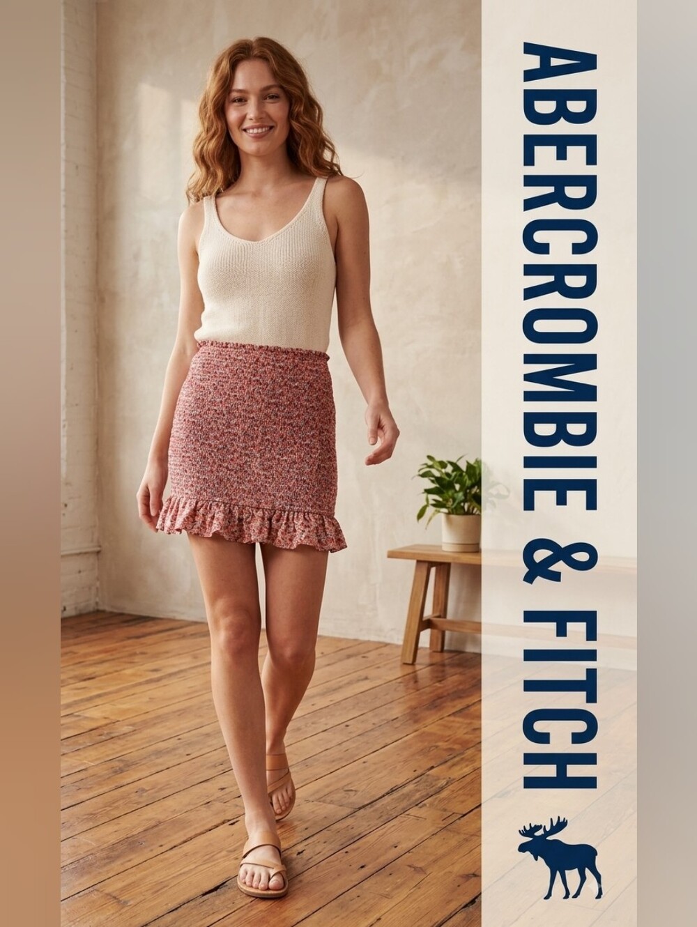 Abercrombie & Fitch Pink Floral Ruffle Hem Mini Skirt